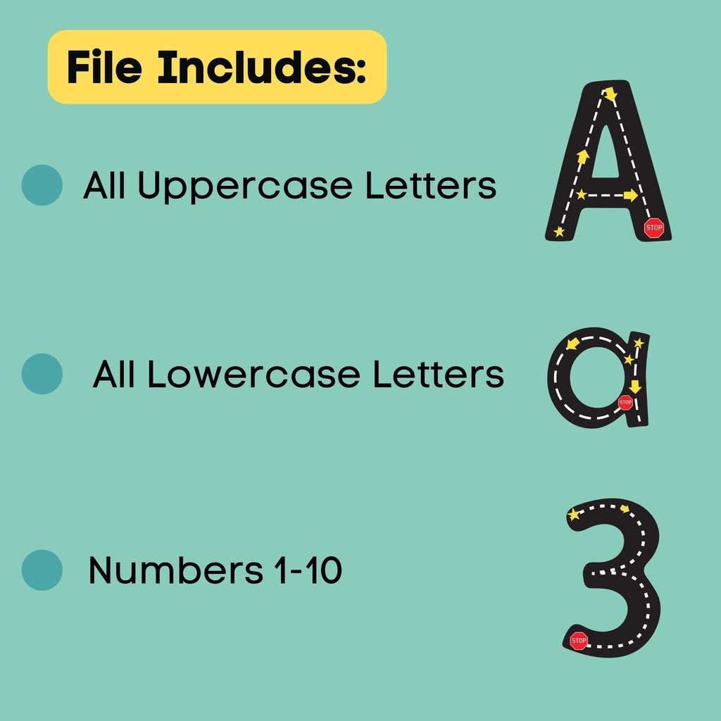 includes uppercase and lowercase letters and numbers 1-10