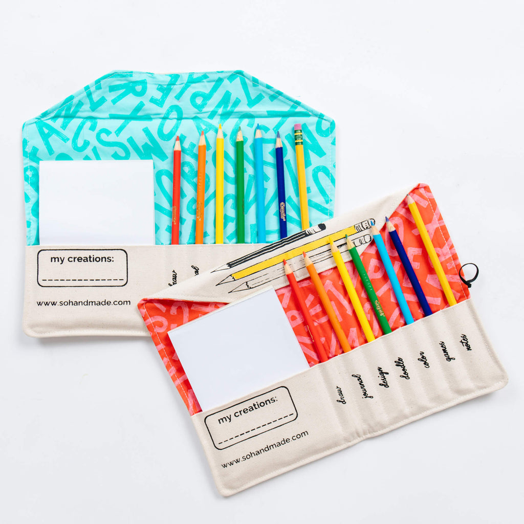 pencil pouches with colored pencils