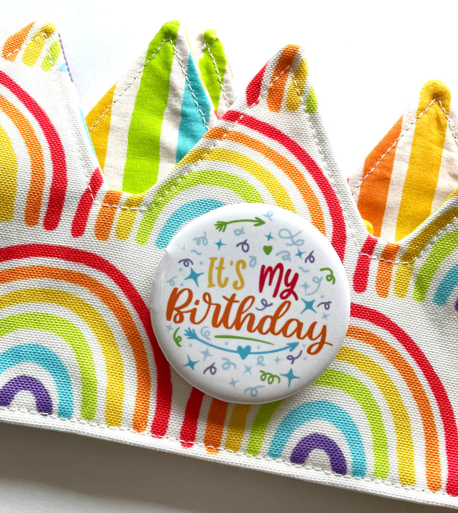 rainbow crown with birthday pin