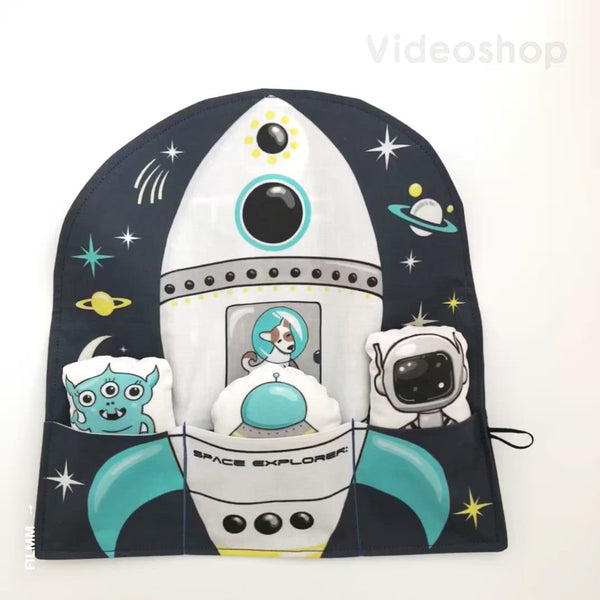space ship play mat and plushies