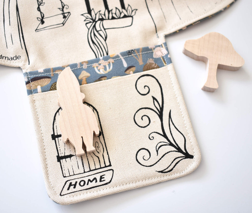 wooden gnome and mushroom