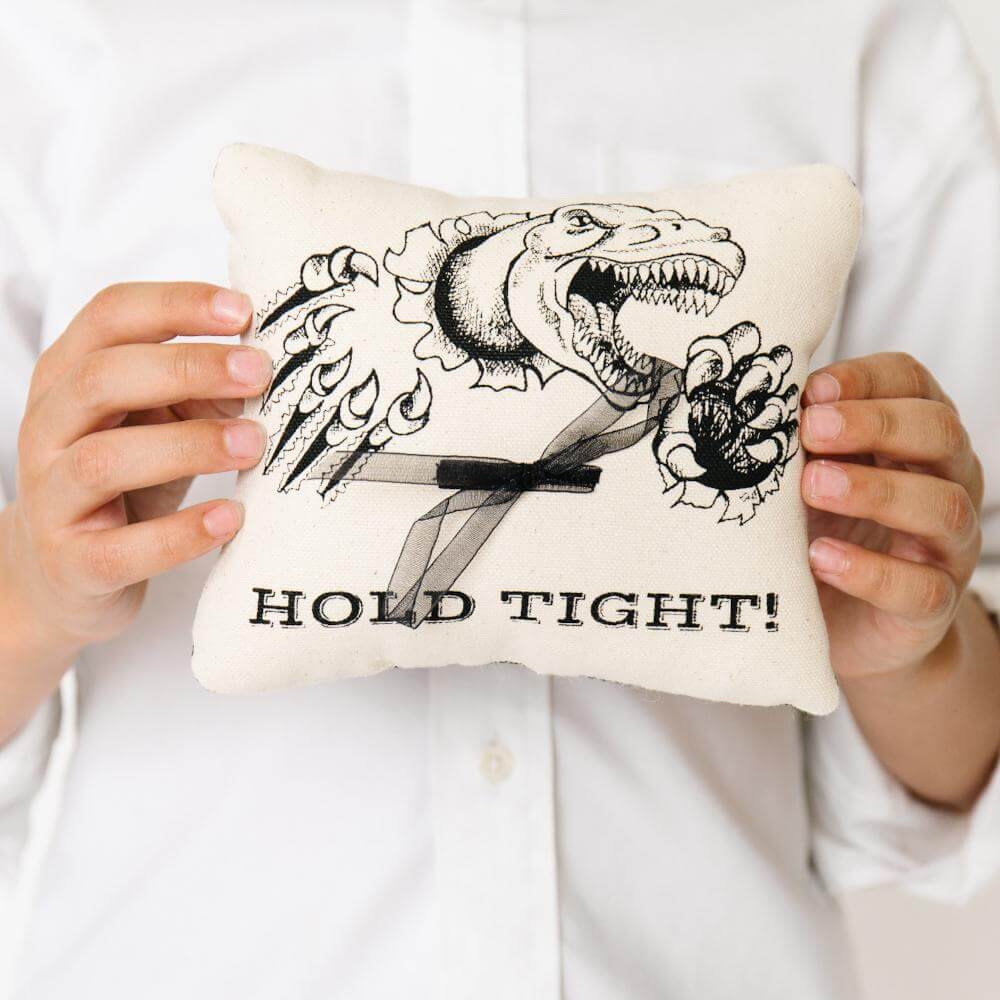 boy holding ring bearer pillow