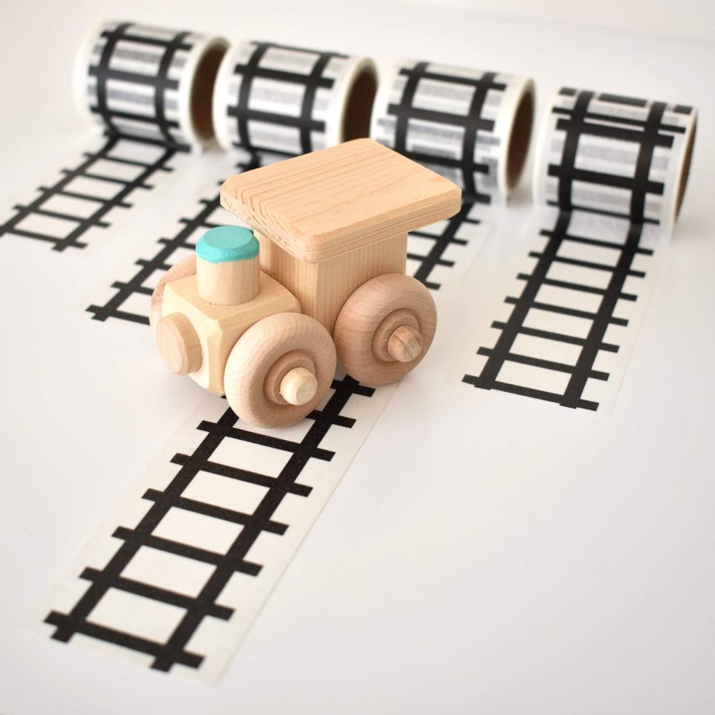 wooden train and track tape